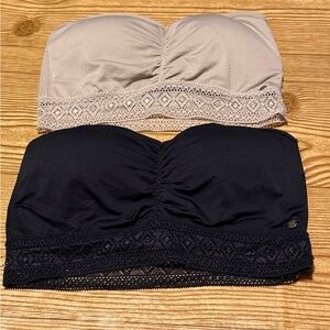 Lucky Brand Lace Trim Bandeau bras in Black and Tan